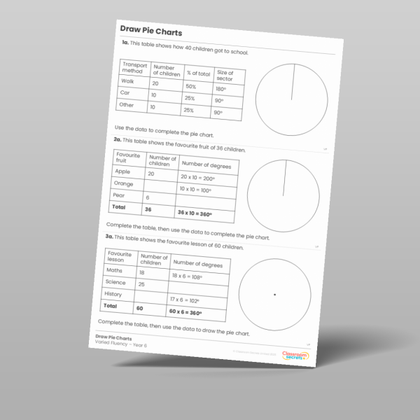 Classroom Secrets | Collection Page Year 6 Draw Pie Charts