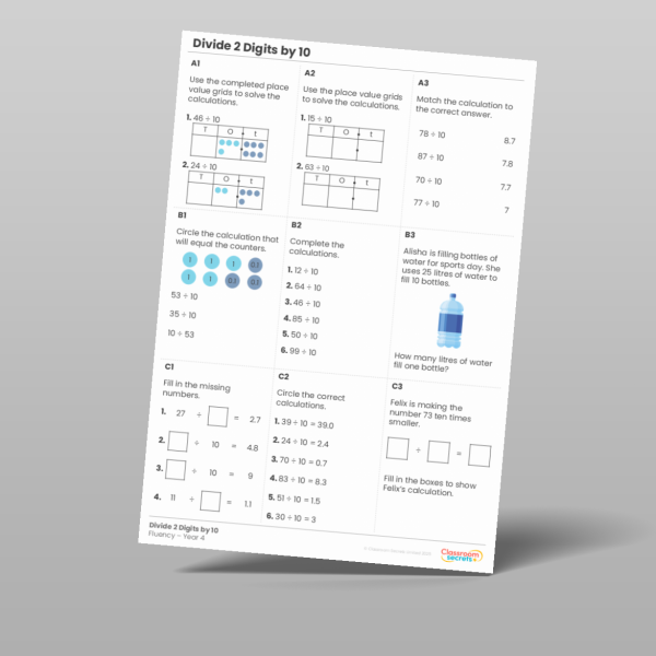 Classroom Secrets | Collection Page Year 4 Divide 2 Digits by 10