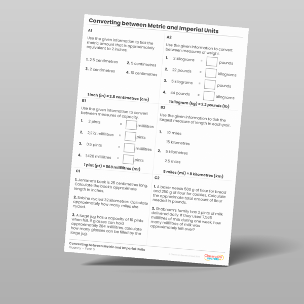 Classroom Secrets | Collection Page Year 5 Converting between Metric ...