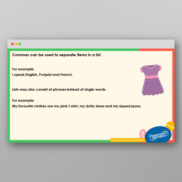 Classroom Secrets | Collection Page Year 6 Commas in a List
