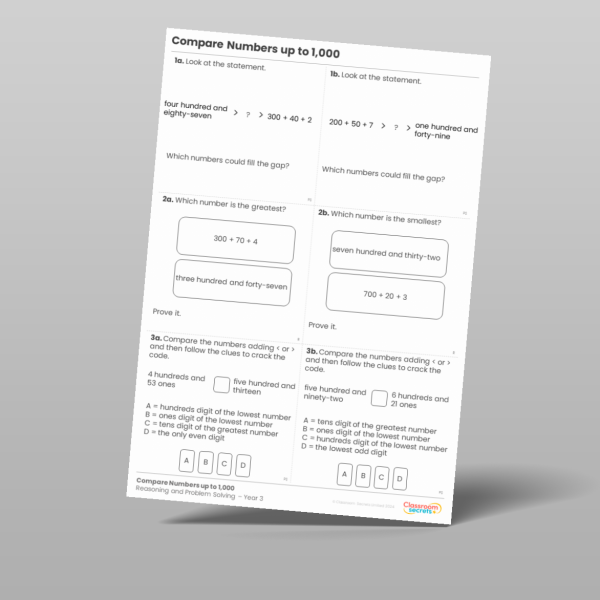 Classroom Secrets | Collection Page Year 3 Compare Numbers up to 1,000