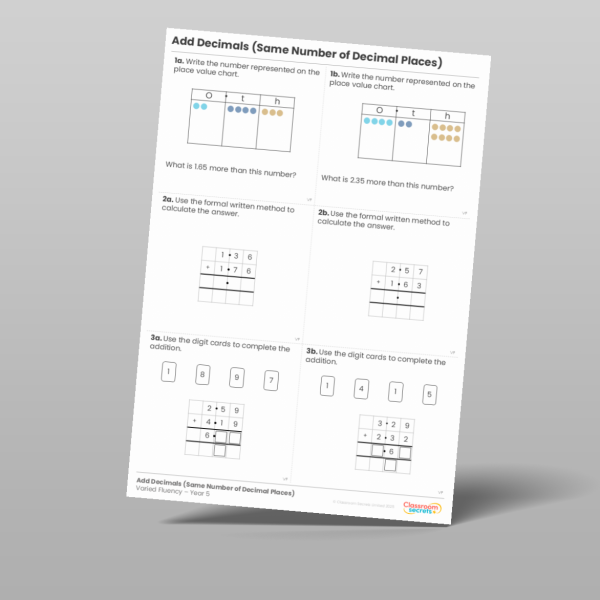 Classroom Secrets | Collection Page Year 5 Add Decimals (Same Number of ...