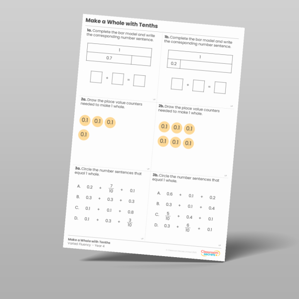 Classroom Secrets | Collection Page Year 4 Make a Whole with Tenths