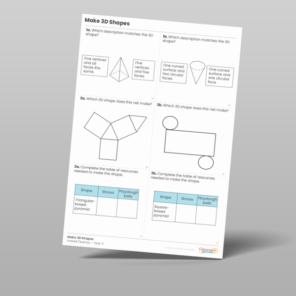 Classroom Secrets | Collection Page Year 3 Make 3D Shapes
