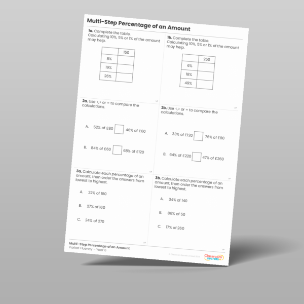 Classroom Secrets | Collection Page Year 6 Multi-Step Percentage of an ...
