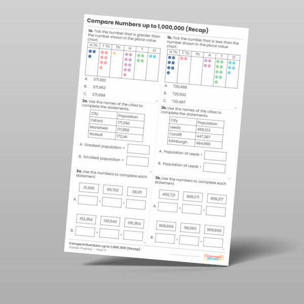Classroom Secrets | Collection Page Year 5 Compare Numbers up to ...