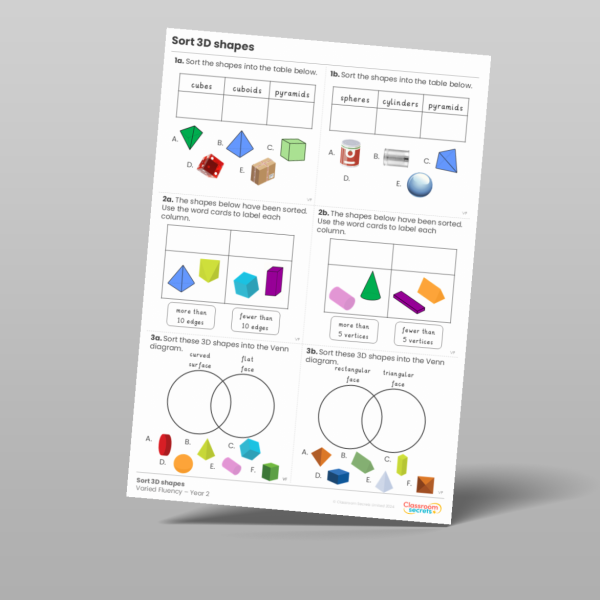 Classroom Secrets | Collection Page Year 2 Sort 3D Shapes