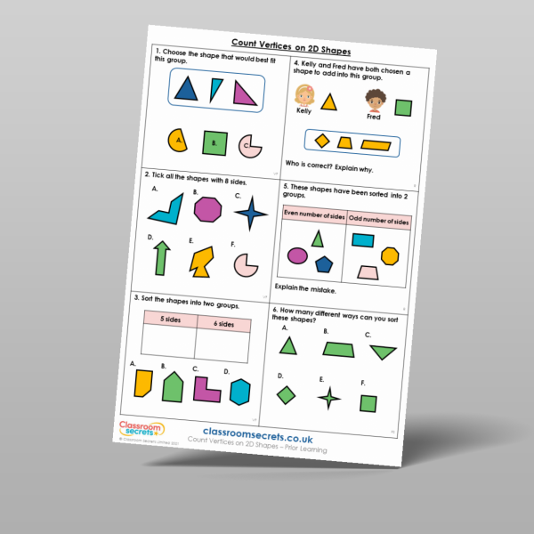 Classroom Secrets | Collection Page Year 2 Count Vertices On 2-D Shapes