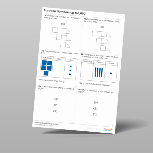 Classroom Secrets | Collection Page Year 3 Partition Numbers up to 1,000