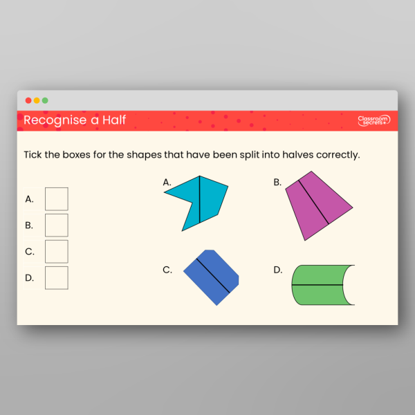 Classroom Secrets | Collection Page Year 2 Recognise a Half