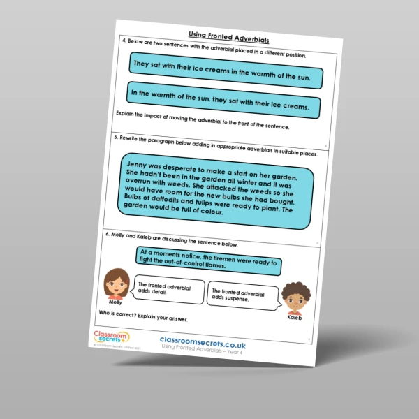 An image of the Using Fronted Adverbials Mixed Activity Resource