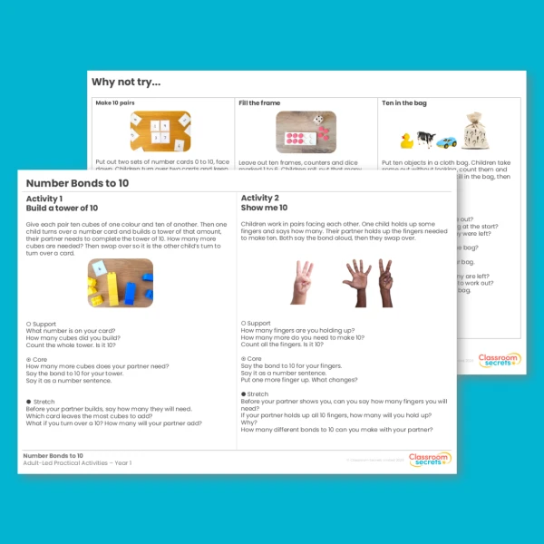 Year 1 Number Bonds to 10 Addition and Subtraction within 10 Adult Led Practical Activities