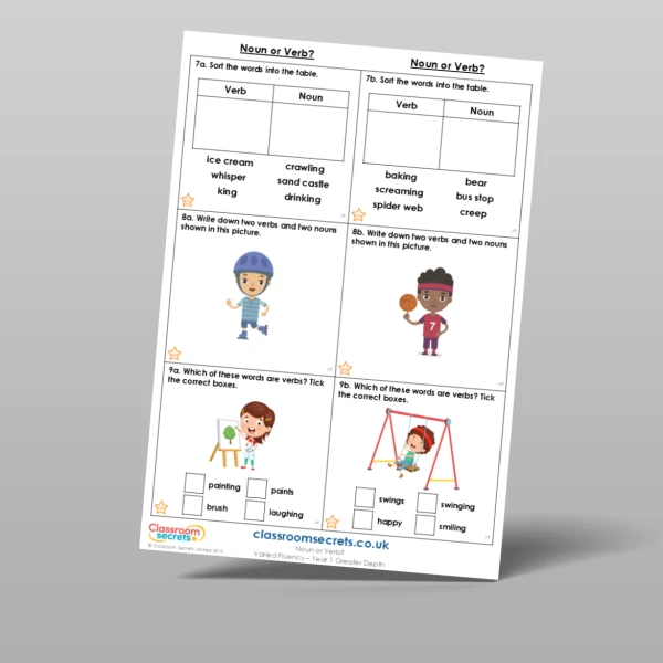 An image of the Noun or Verb? Varied Fluency Resource