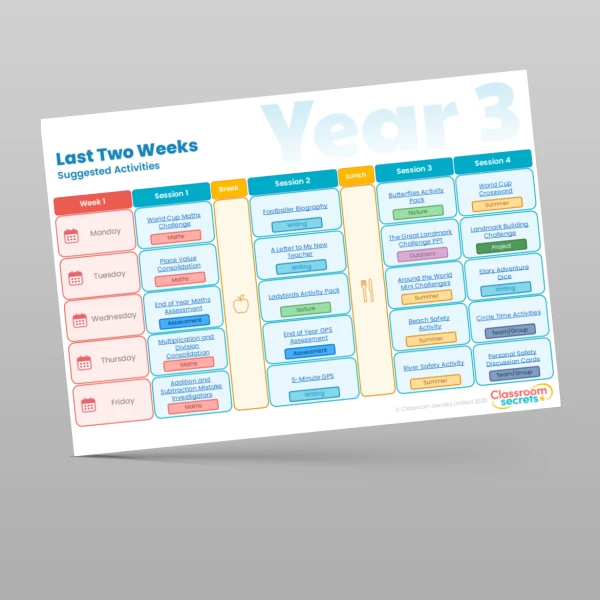An image of the Last Two Weeks of Summer Timetable Resource
