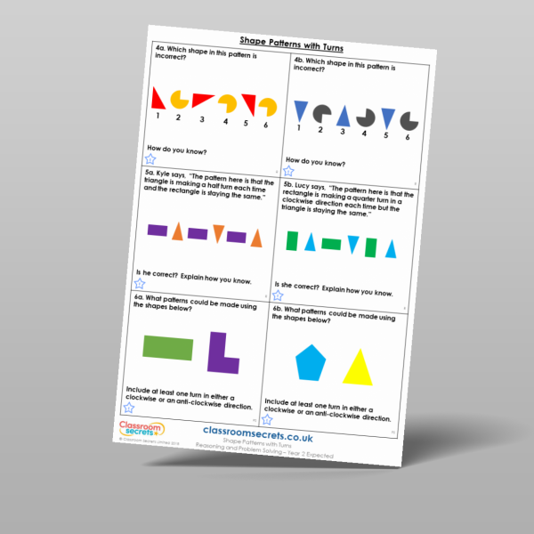 Year 2 Shape Patterns With Turns Reasoning And Problem Solving Resource ...