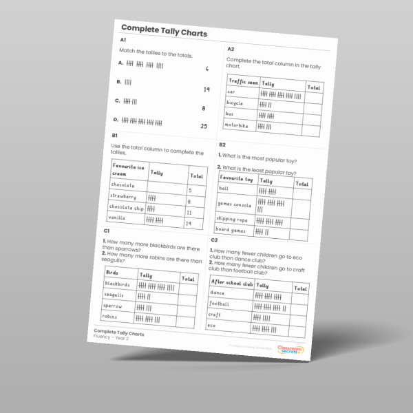 Year 2 Complete Tally Charts Fluency Matrix Resource | Classroom Secrets