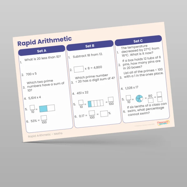 An image of the Summer 1 Week 5 Rapid Arithmetic Resource