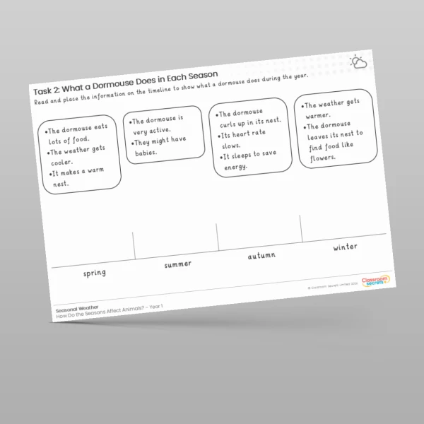 An image of the Lesson 5: What a Dormouse Does in Each Season Worksheet Resource