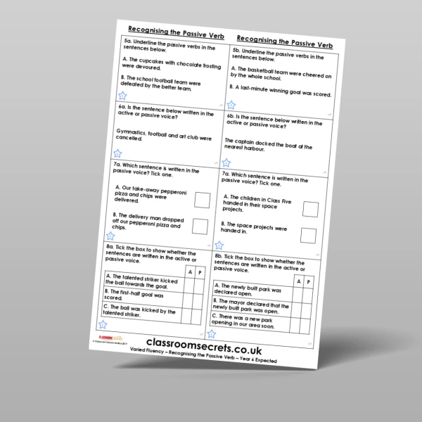 An image of the Recognising the Passive Verb Varied Fluency Resource