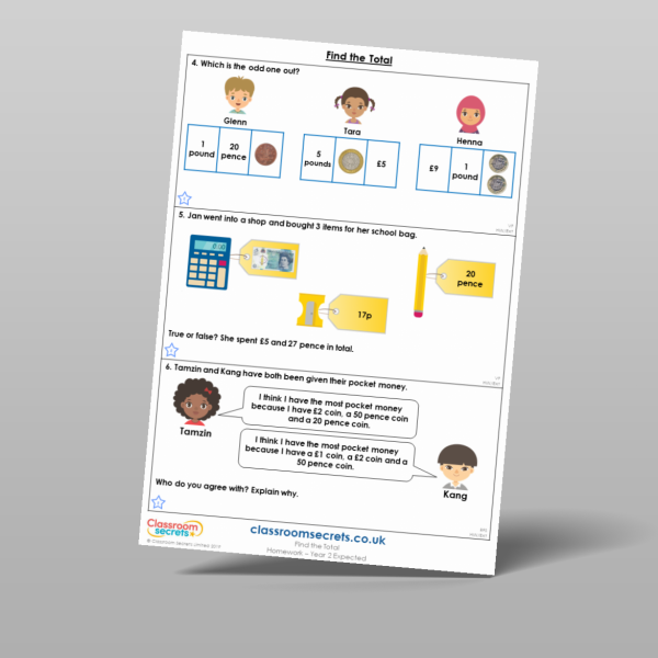 Year 2 Find The Total Homework Resource | Classroom Secrets