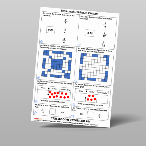 Year 4 Halves And Quarters As Decimals Varied Fluency Resource ...
