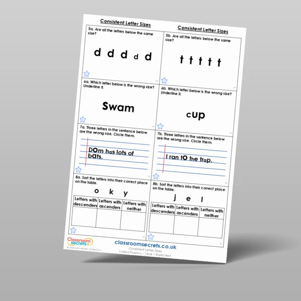 An image of the Consistent Letter Sizes Varied Fluency Resource