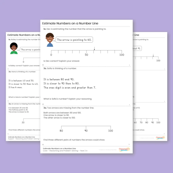 An image of the Estimate Numbers on a Number Line Reasoning and Problem Solving Resource