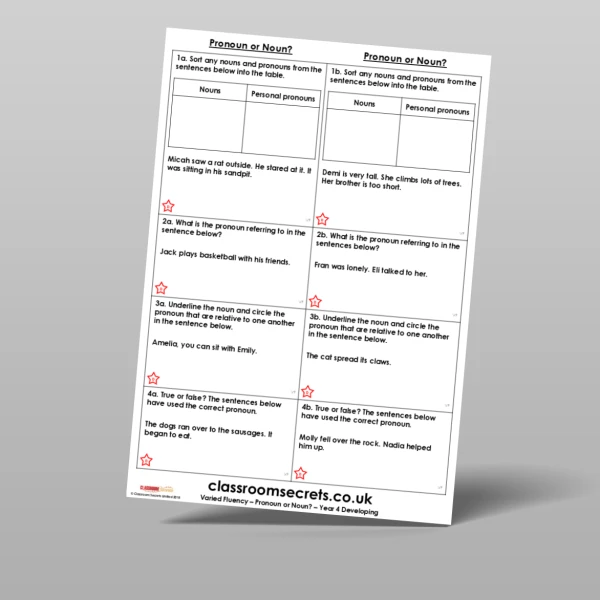 An image of the Pronoun or Noun? Varied Fluency Resource