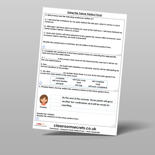 An image of the Using the Future Perfect Form Homework Resource