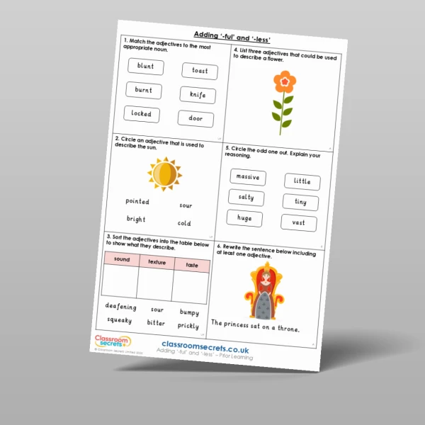 An image of the Adding '-ful' and '-less' Prior Learning Resource