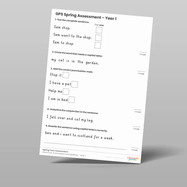 An image of the Spring Term GPS Assessment Resource