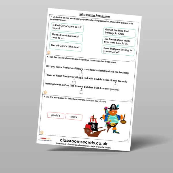 An image of the Introducing Possession Homework Resource