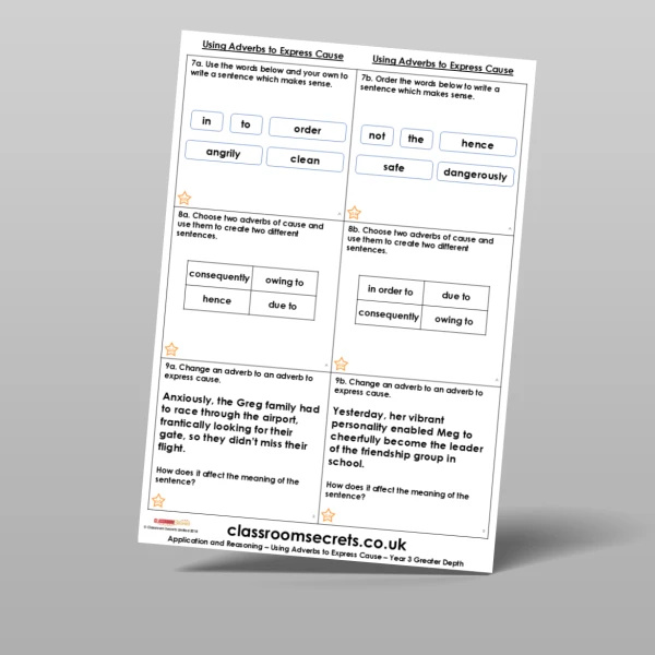 An image of the Using Adverbs to Express Cause Application and Reasoning Resource