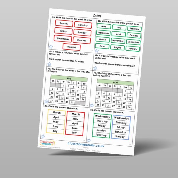 Year 1 Dates Varied Fluency Resource | Classroom Secrets