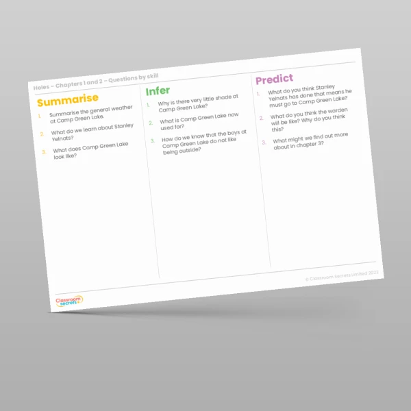 An image of the Reading Skills - Holes - Chapters 1 and 2 Resource