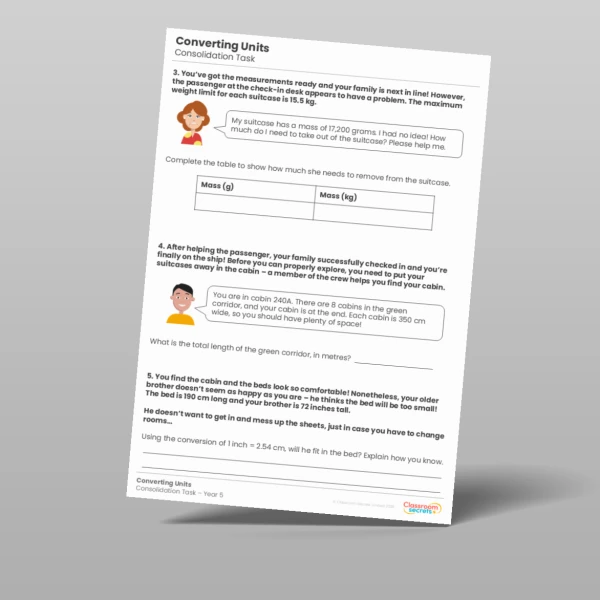 An image of the Converting Units Consolidation Task Resource