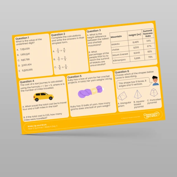 An image of the Summer 1 Week 4 Wake Up and Work Resource