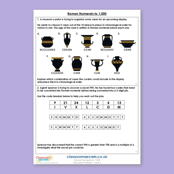 Year 5 Roman Numerals to 1,000 Place Value Deeper Reasoning Discussion Problem