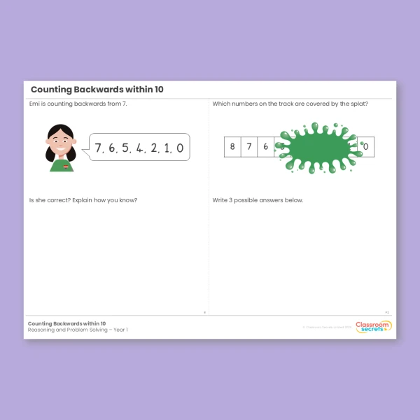 Year 1 Count Backwards within 10 Place Value within 10 Reasoning and Problem Solving