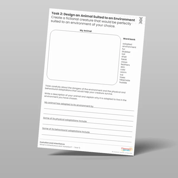 An image of the Design an Animal Suited to an Environment Worksheet Resource