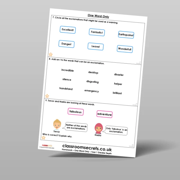 An image of the Free One Word Only Homework Resource