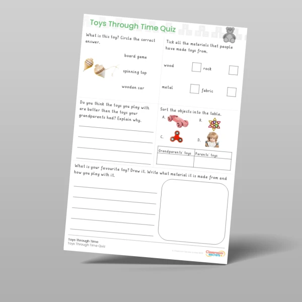 An image of the History Toys Through Time Quiz Resource