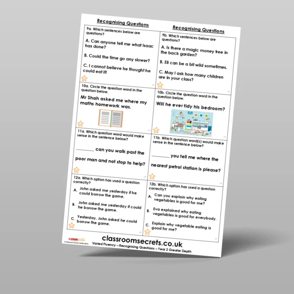 An image of the Free Recognising Questions Varied Fluency Resource