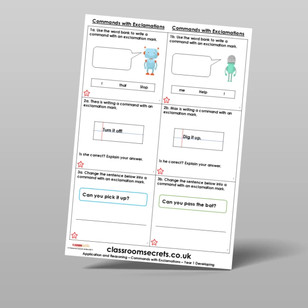 An image of the Commands with Exclamations Application and Reasoning Resource