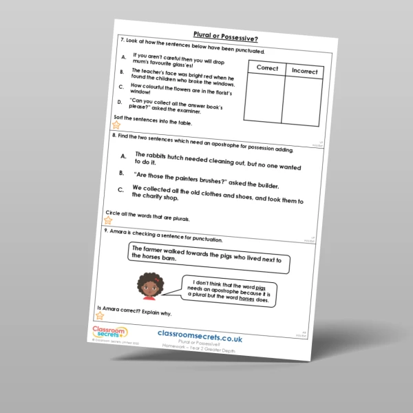 An image of the Plural or Possessive? Homework Resource