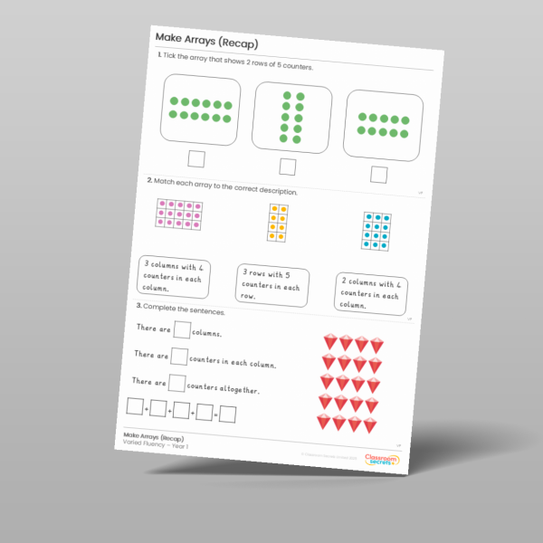 Year 1 Make Arrays Recap Varied Fluency Resource | Classroom Secrets