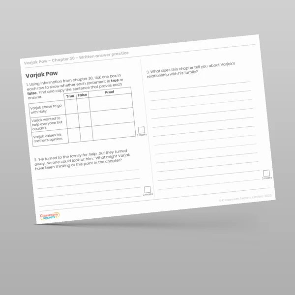 An image of the Reading Skills - Varjak Paw - Chapter 30 Resource