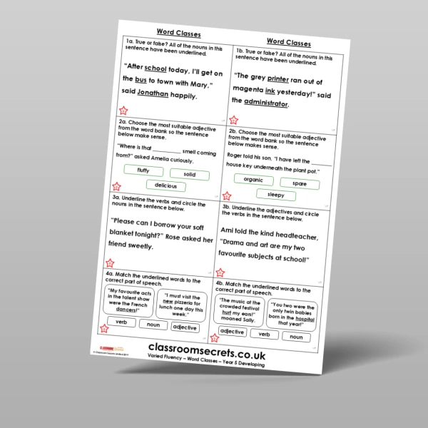 An image of the Free Word Classes Varied Fluency Resource