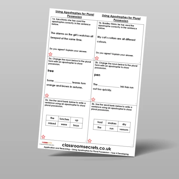 An image of the Using Apostrophes for Plural Possession Application and Reasoning Resource