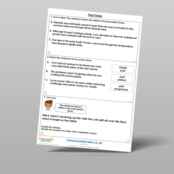 An image of the Past Tense Homework Resource